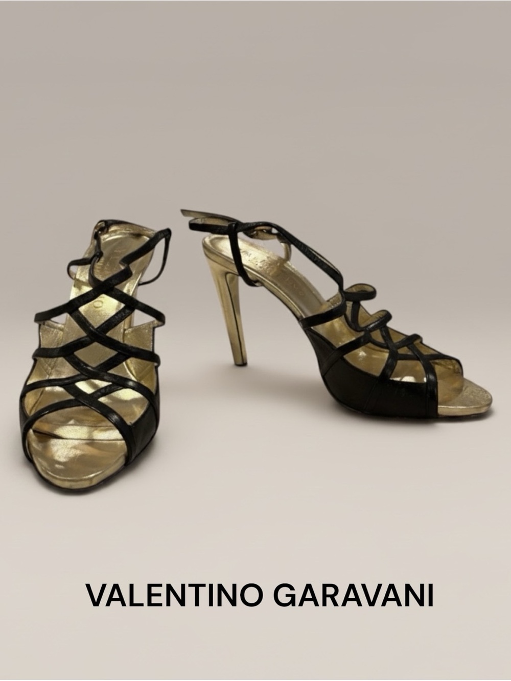 VALENTINO GARAVANI black leather STRAPPY heels shoes 6.5